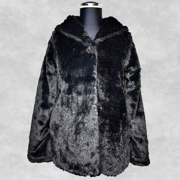 Patagonia Girls Size XL /14 Black Fuzzy Faux Fur Fleece Shawl Collar Jacket - Picture 2 of 7